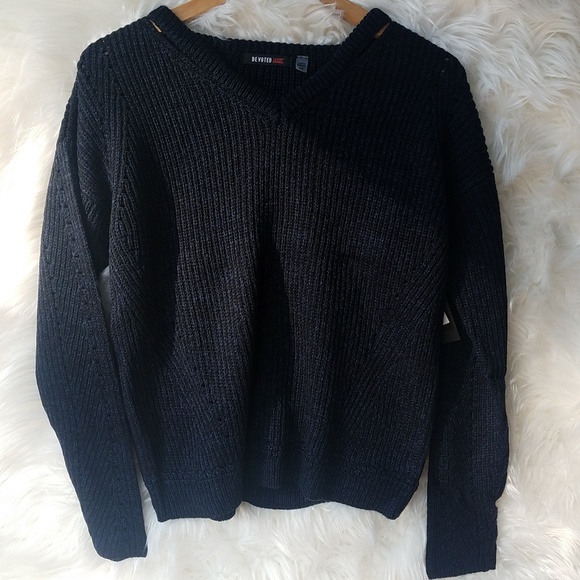 Navy Blue & Black V-neck Sweater - Picture 3 of 4